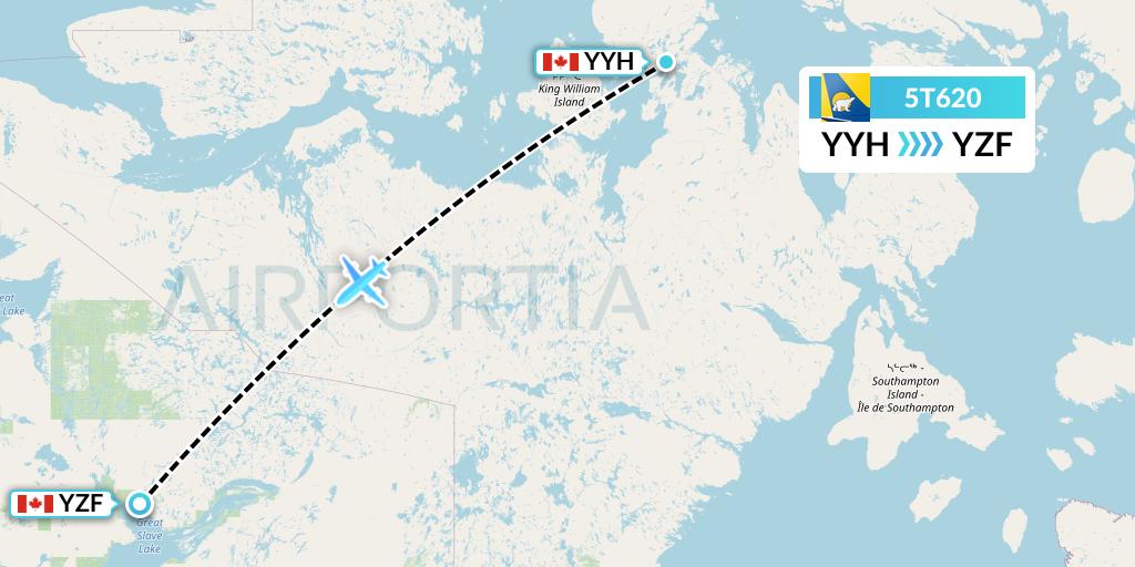 5T620 Canadian North Flight Map: Taloyoak to Yellowknife