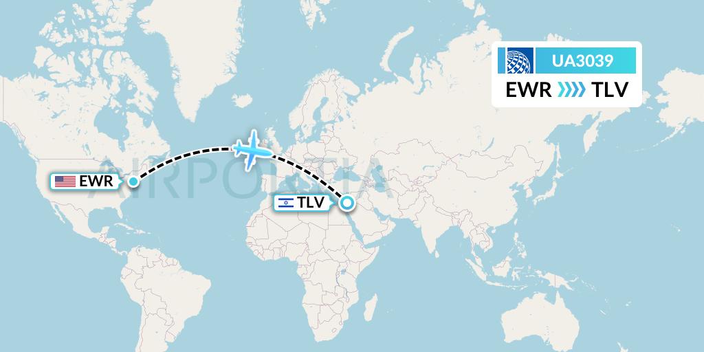 UA3039 United Airlines Flight Map: New York to Tel Aviv