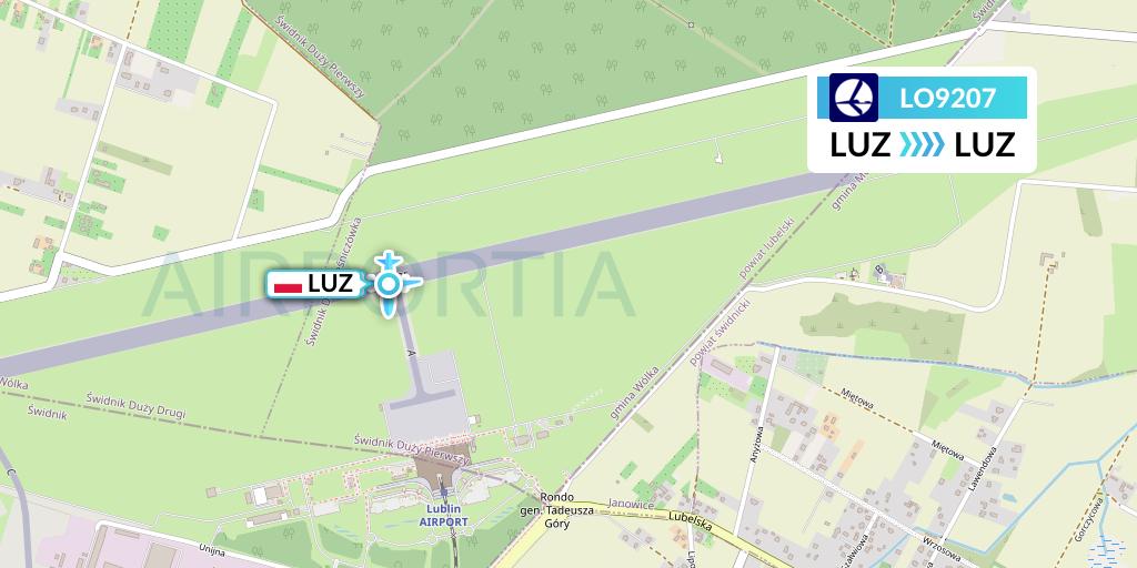 LO9207 LOT Flight Map: Lublin to Lublin