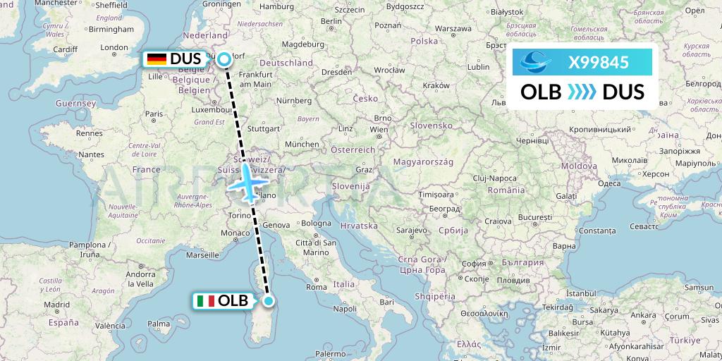 X99845 Avion Express Flight Map: Olbia to Dusseldorf