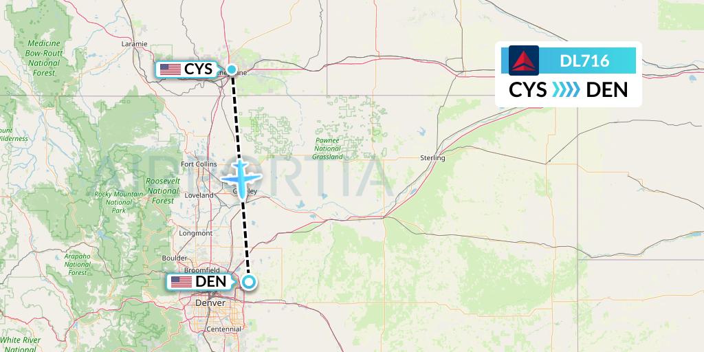 DL716 Delta Air Lines Flight Map: Cheyenne to Denver