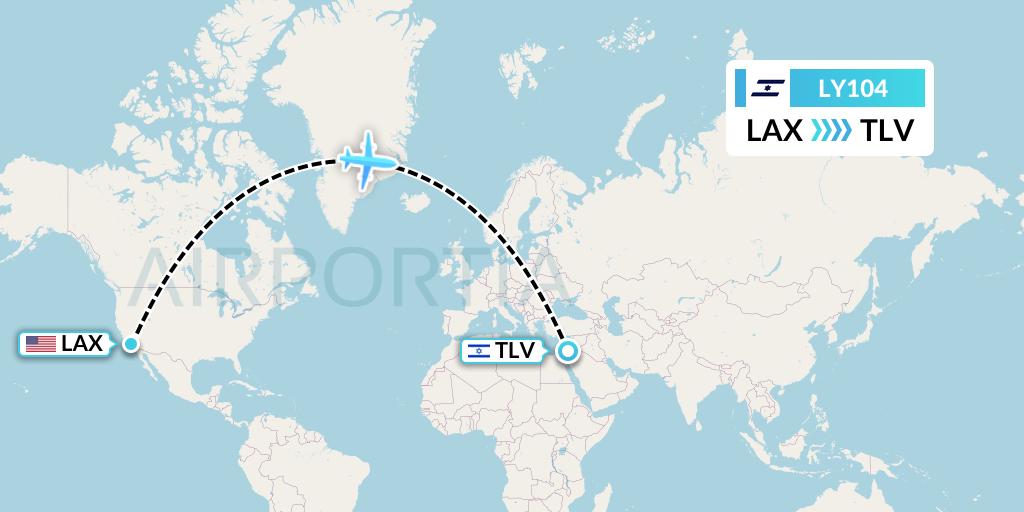 LY104 El Al Flight Map: Los Angeles to Tel Aviv