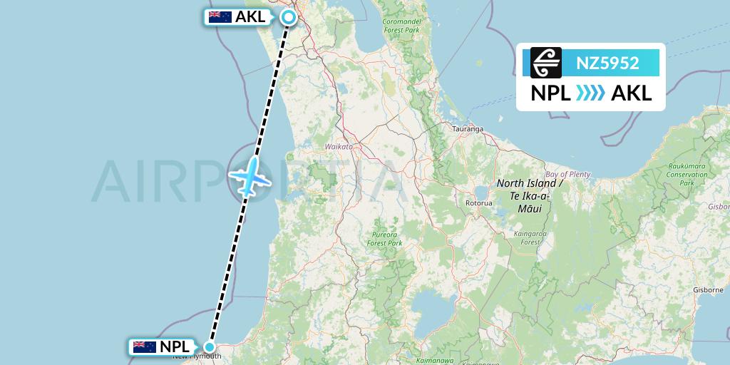 NZ5952 Air New Zealand Flight Map: New Plymouth to Auckland