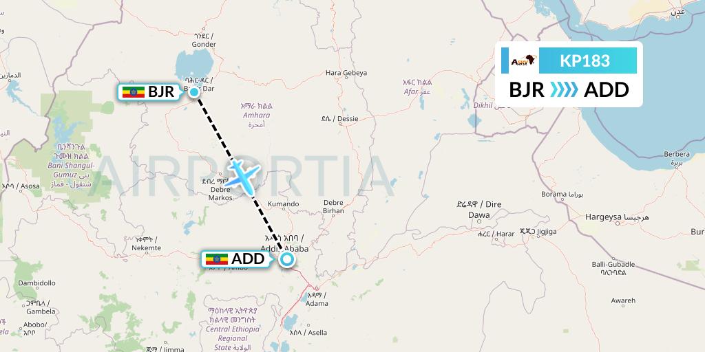 KP183 ASKY Flight Map: Bahir Dar to Addis Ababa