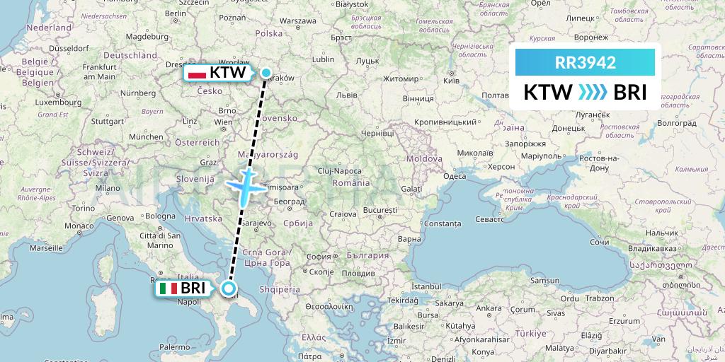 RR3942 Royal Air Force Flight Map: Katowice to Bari