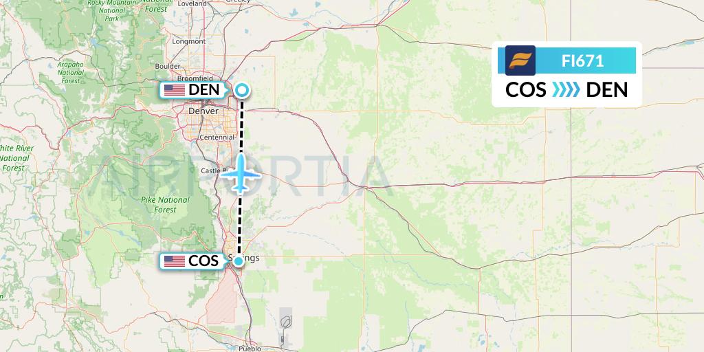 FI671 Icelandair Flight Map: Colorado Springs to Denver