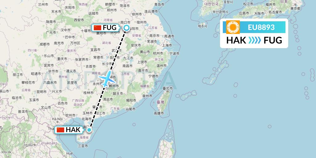 EU8893 Chengdu Airlines Flight Map: Haikou to Fuyang