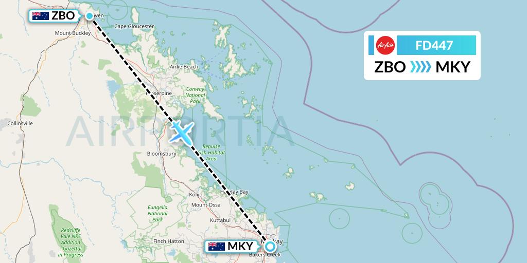 FD447 Thai AirAsia Flight Map: Australia to Mackay