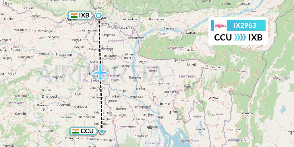 IX2963 Air India Express Flight Map: Kolkata to Siliguri