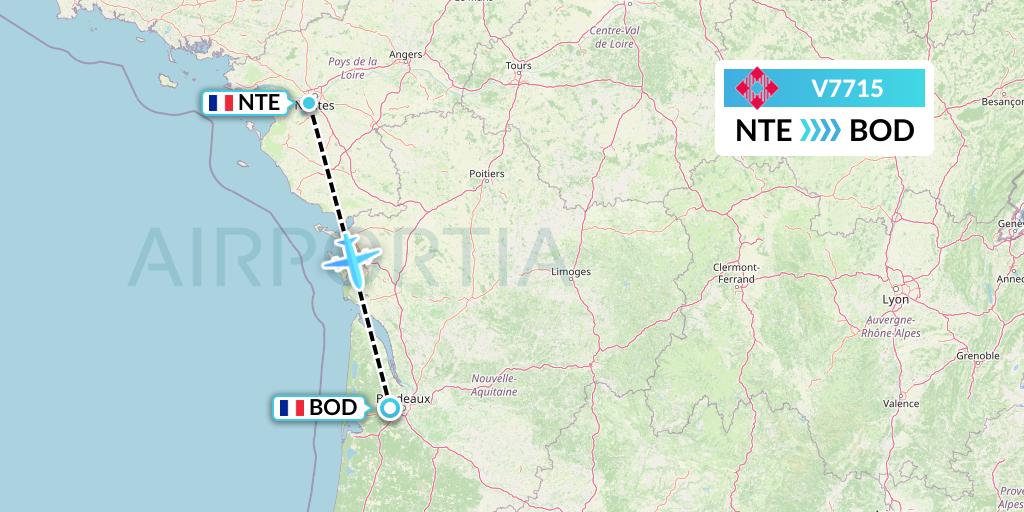 V7715 Volotea Flight Map: Nantes to Bordeaux