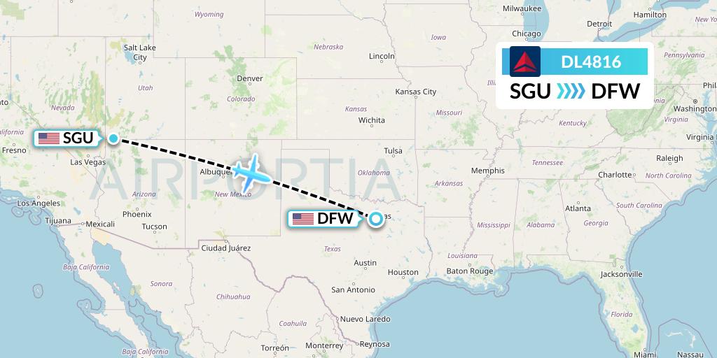 DL4816 Delta Air Lines Flight Map: St. George to Dallas