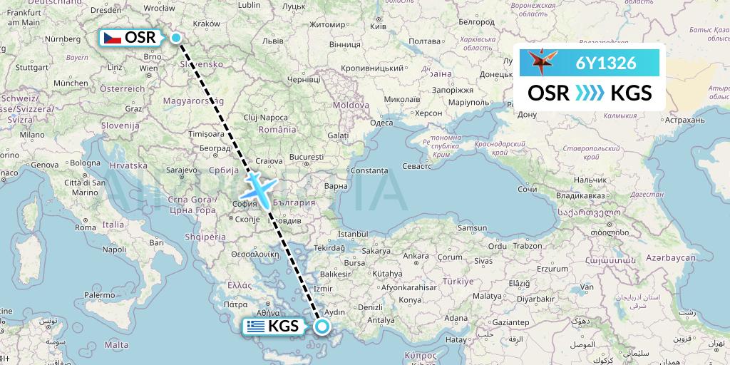 6Y1326 SmartLynx Flight Map: Ostrava to Kos