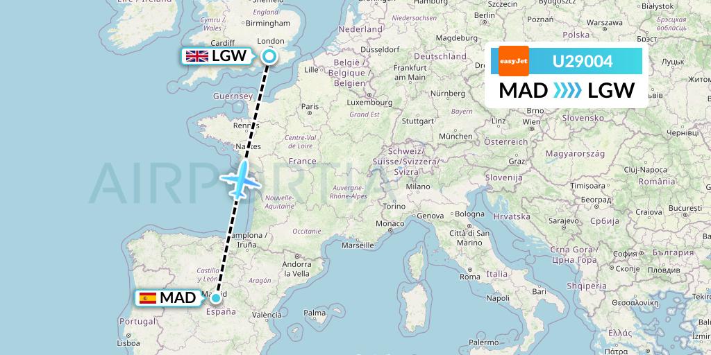 U29004 EasyJet Flight Map: Madrid to London