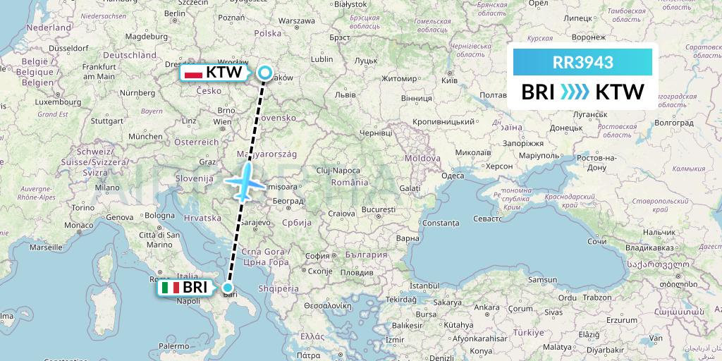 RR3943 Royal Air Force Flight Map: Bari to Katowice