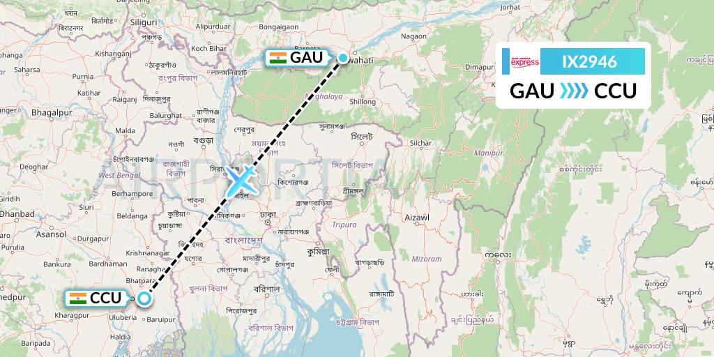 IX2946 Air India Express Flight Map: Guwahati to Kolkata