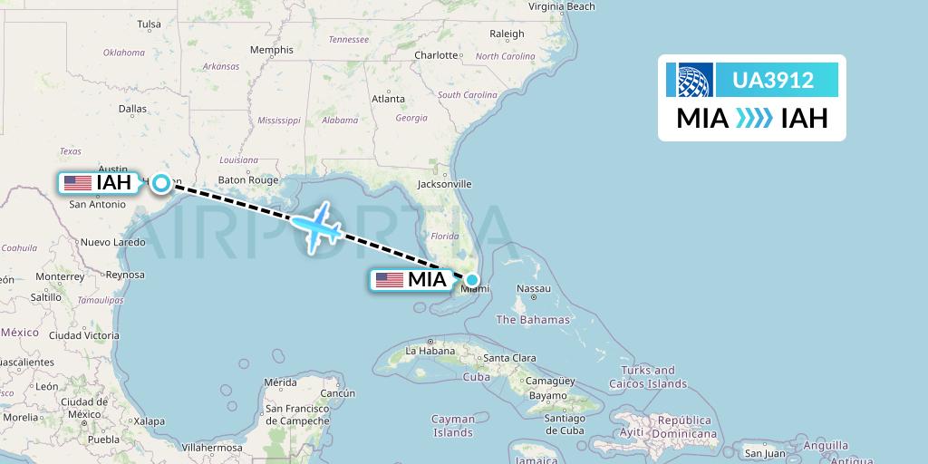 UA3912 United Airlines Flight Map: Miami to Houston