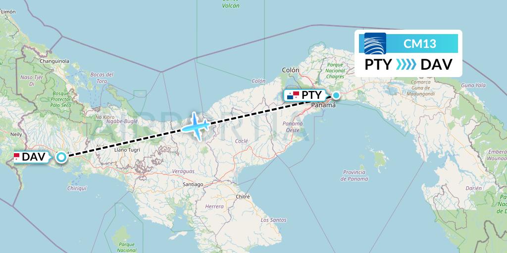 CM13 Copa Airlines Flight Map: Panama City to David