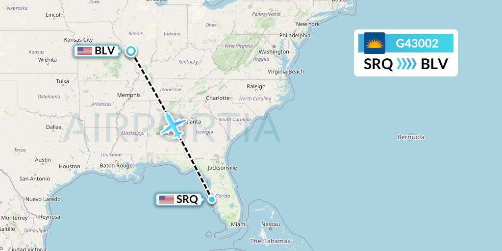 G43002 Allegiant Air Flight Map: Sarasota to Belleville
