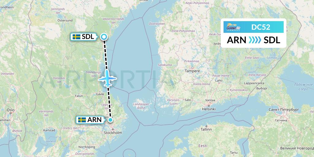 DC52 Braathens Regional Flight Map: Stockholm to Sundsvall