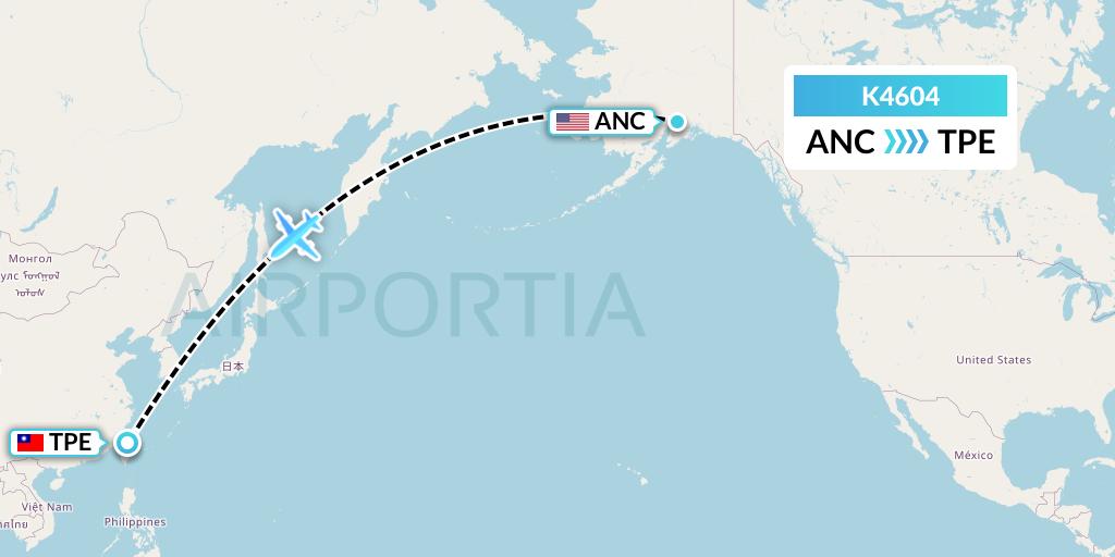 K4604 Kalitta Air Flight Map: Anchorage to Taipei
