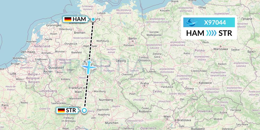 X97044 Avion Express Flight Map: Hamburg to Stuttgart