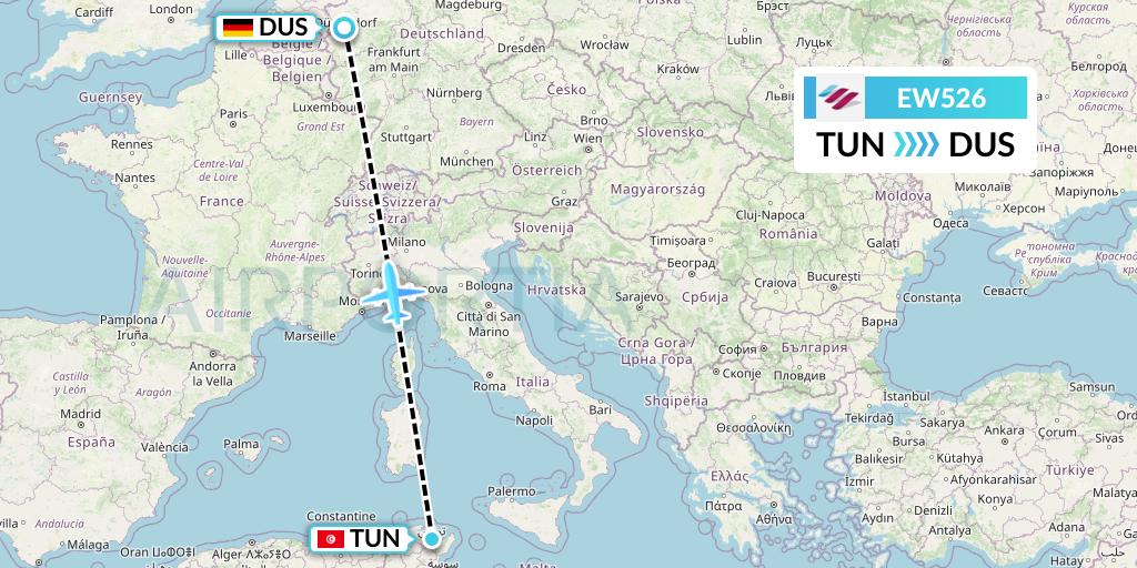 EW526 Eurowings Flight Map: Tunis to Dusseldorf