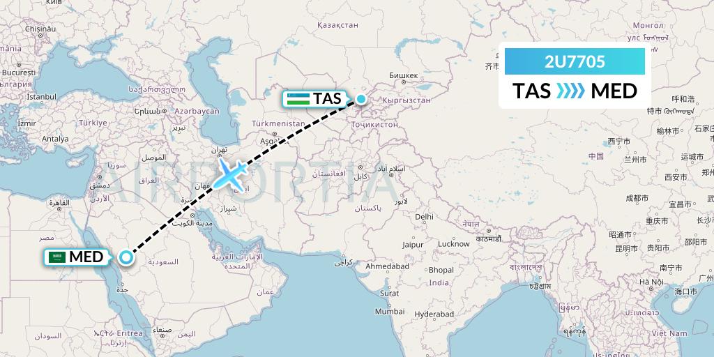 2U7705 Sun d'Or International Airlines Flight Map: Tashkent to Medina