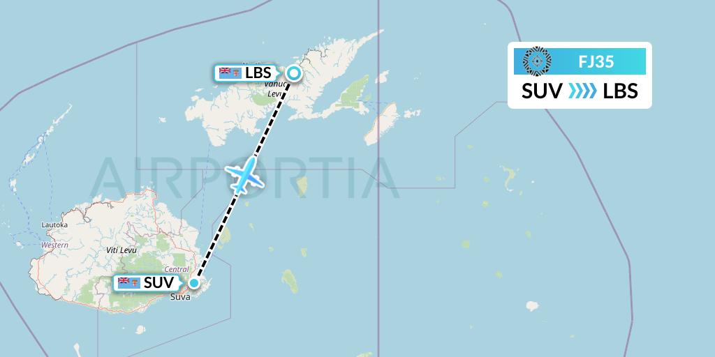 FJ35 Fiji Airways Flight Map: Suva to Labasa