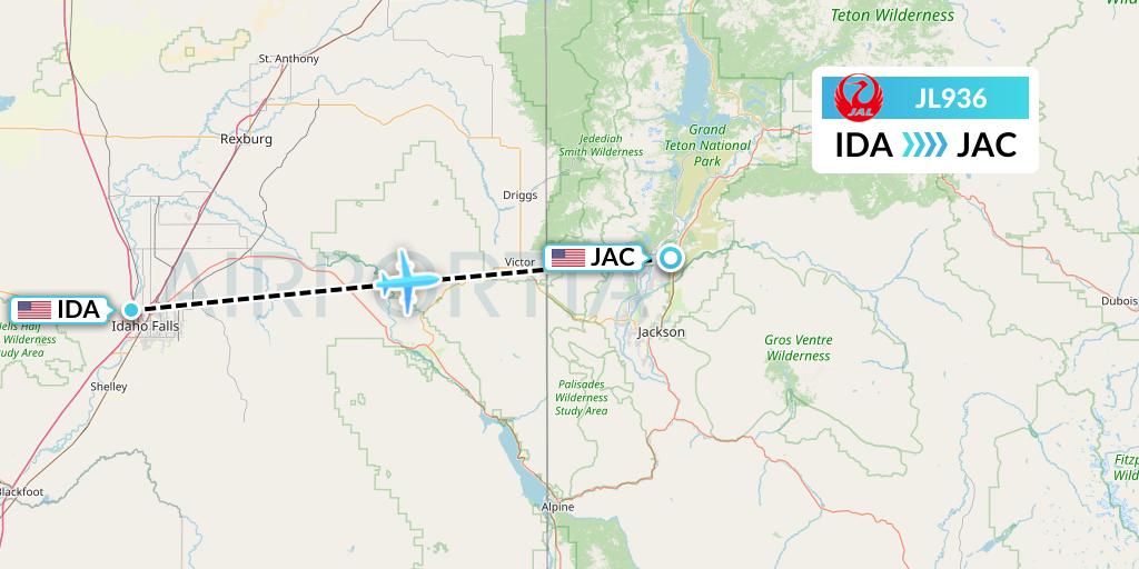 JL936 Japan Airlines Flight Map: Idaho Falls to Jackson