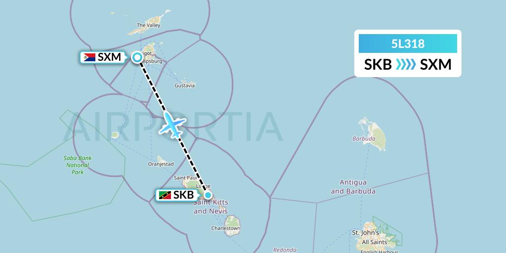 5L318 Fly Salone Airlines Limited Flight Map: Basseterre to Sint Maarten