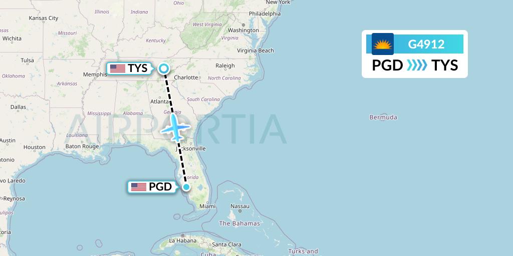 G4912 Allegiant Air Flight Map: Punta Gorda to Knoxville