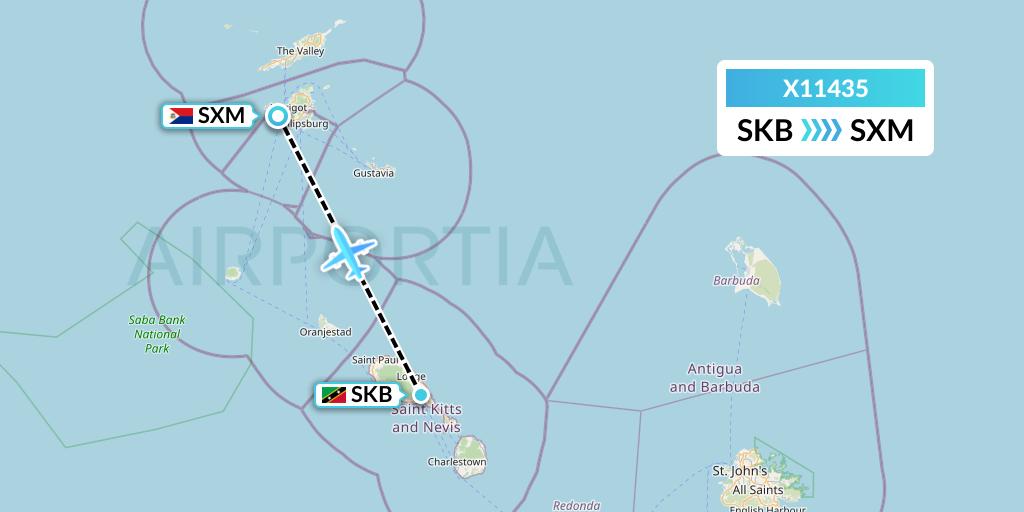 X11435 Nik Airways Flight Map: Basseterre to Sint Maarten