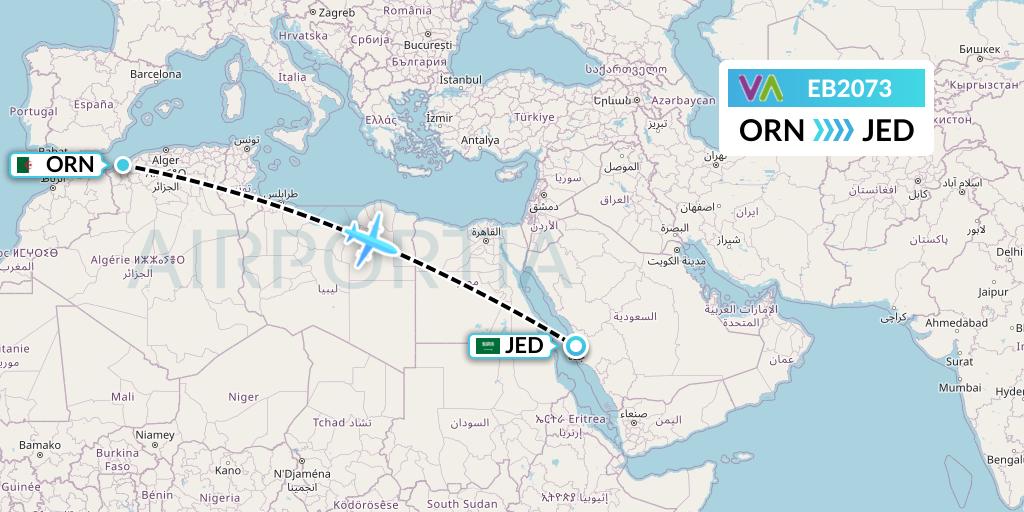 EB2073 Wamos Air Flight Map: Oran to Jeddah