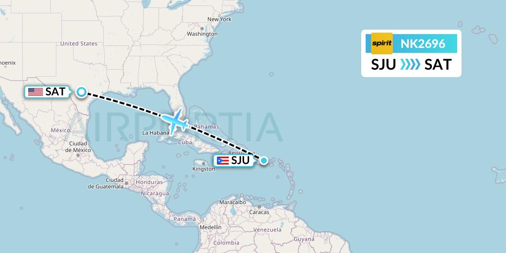 NK2696 Spirit Airlines Flight Map: San Juan to San Antonio