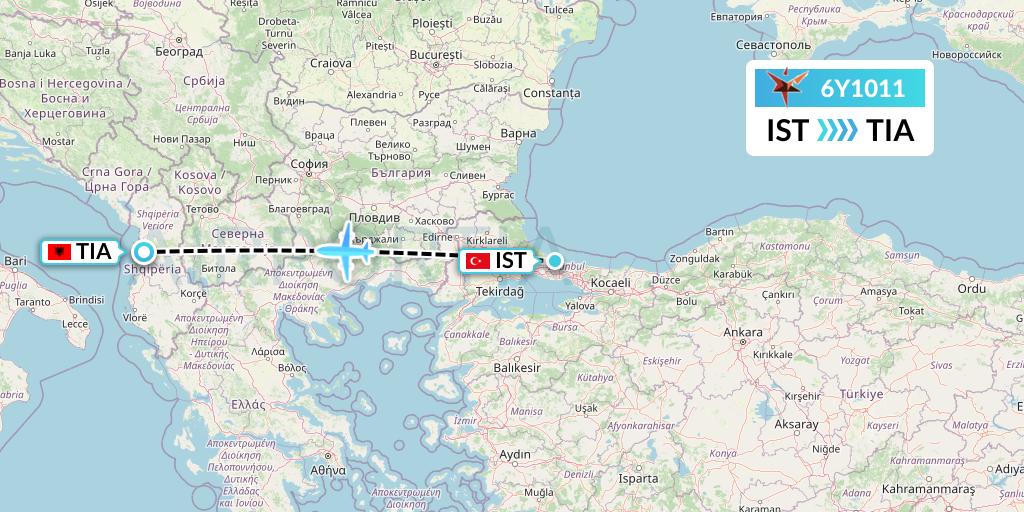 6Y1011 SmartLynx Flight Map: Istanbul to Tirana