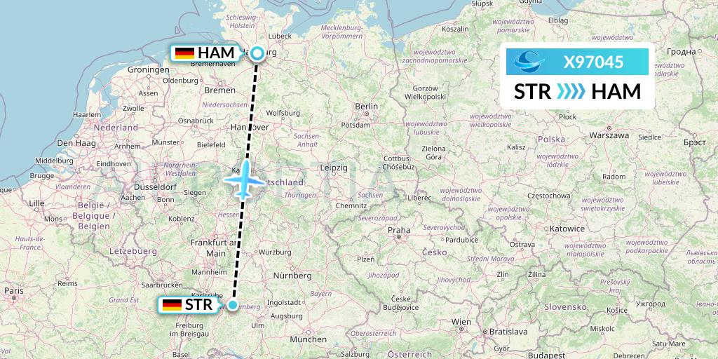 X97045 Avion Express Flight Map: Stuttgart to Hamburg
