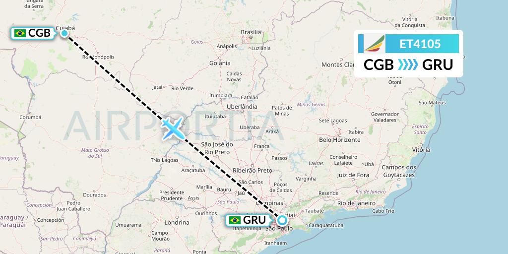 ET4105 Ethiopian Airlines Flight Map: Cuiaba to Sao Paulo