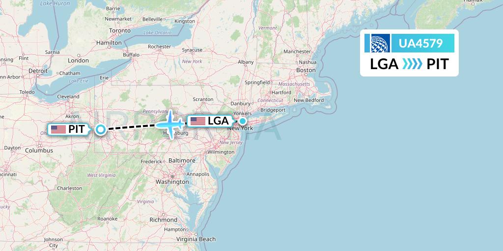 UA4579 United Airlines Flight Map: New York to Pittsburgh