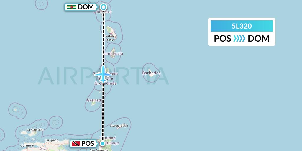 5L320 Fly Salone Airlines Limited Flight Map: Port of Spain to Dominica