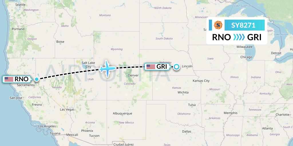 SY8271 Sun Country Airlines Flight Map: Reno to Grand Island