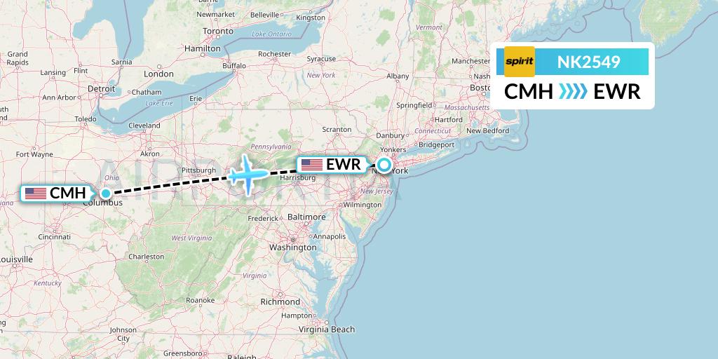 NK2549 Spirit Airlines Flight Map: Columbus to New York