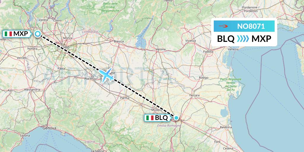 NO8071 Neos Flight Map: Bologna to Milan