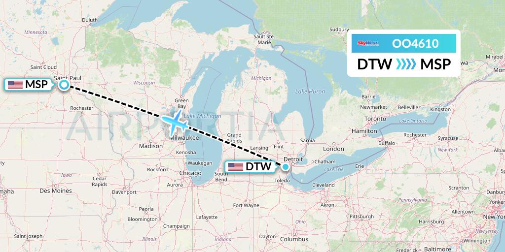 OO4610 SkyWest Airlines Flight Map: Detroit to Minneapolis