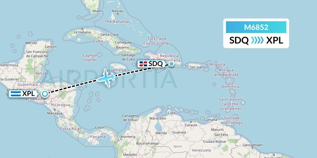 M6852 Amerijet International Flight Map: Santo Domingo to Comayagua