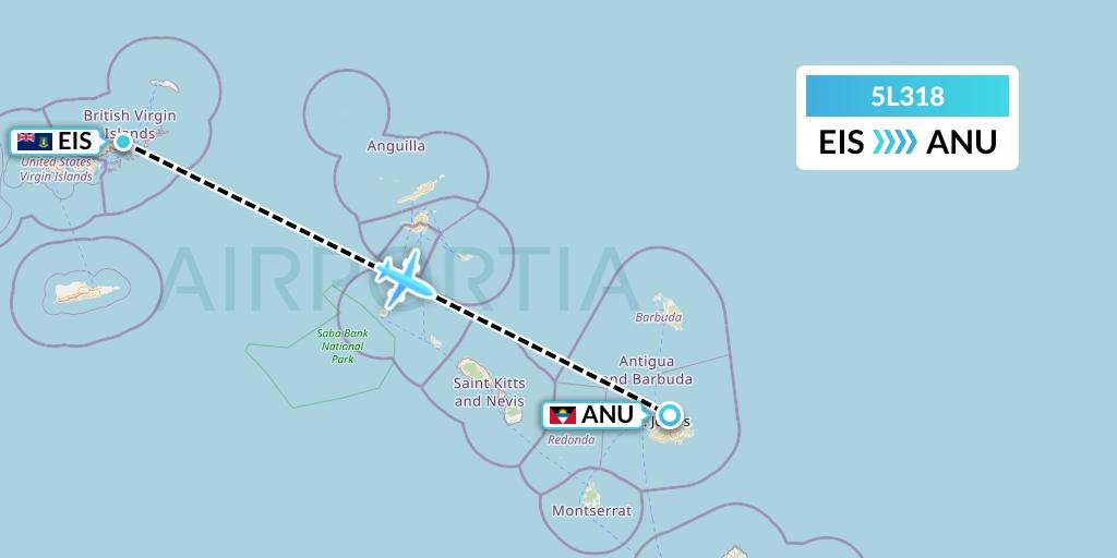 5L318 Fly Salone Airlines Limited Flight Map: Beef Island to Antigua