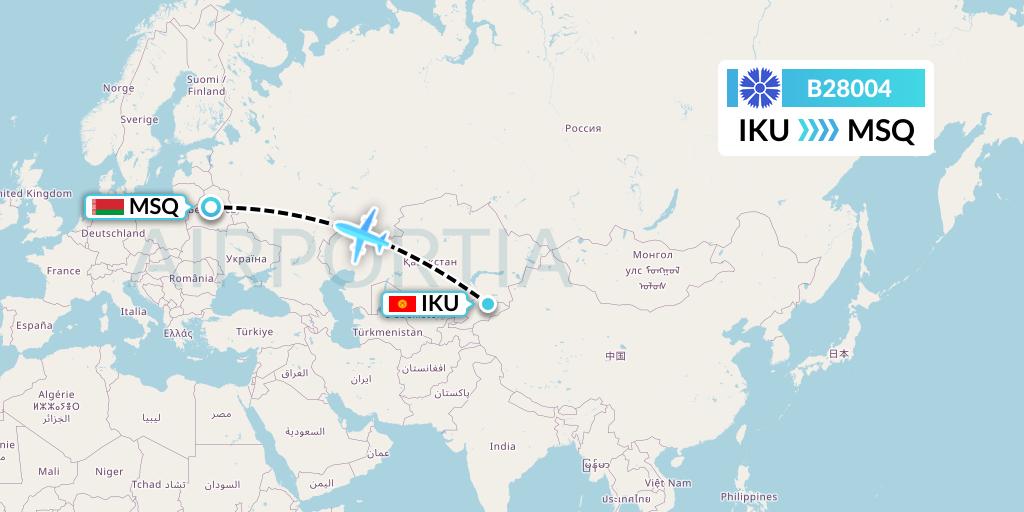 B28004 Belavia Flight Map: Tamchy to Minsk
