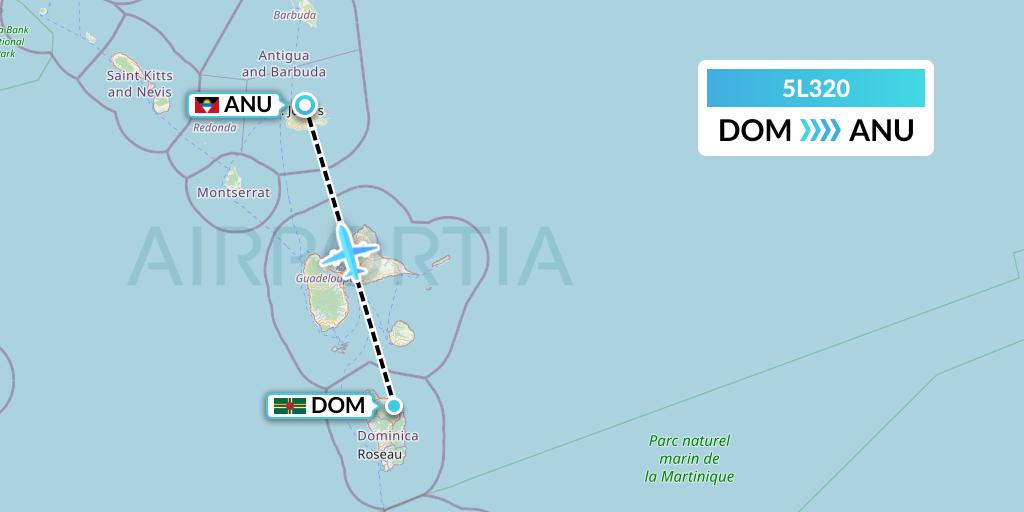 5L320 Fly Salone Airlines Limited Flight Map: Dominica to Antigua