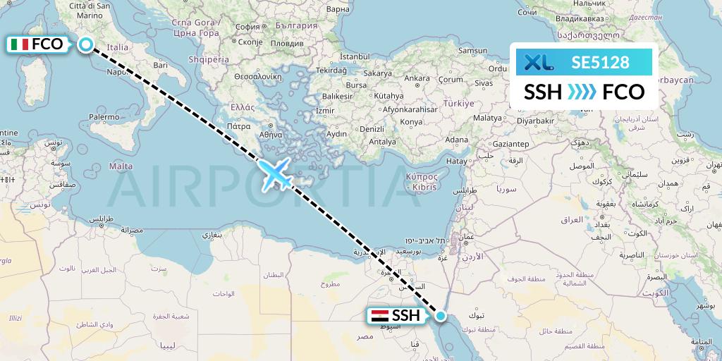 SE5128 XL Airways France Flight Map: Sharm el-Sheikh to Rome