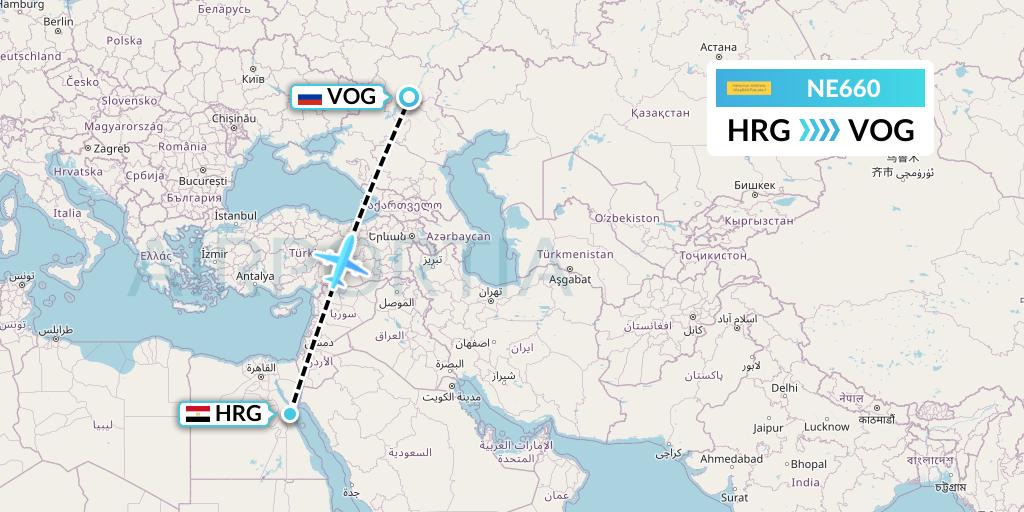 NE660 Nesma Airlines Flight Map: Hurghada to Volgograd