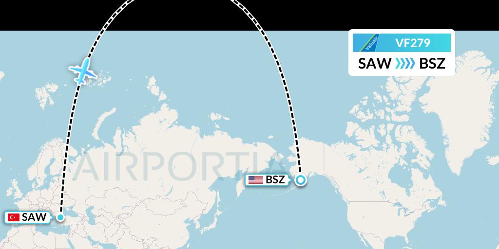 VF279 ValuAir Flight Map: Istanbul to Egegik